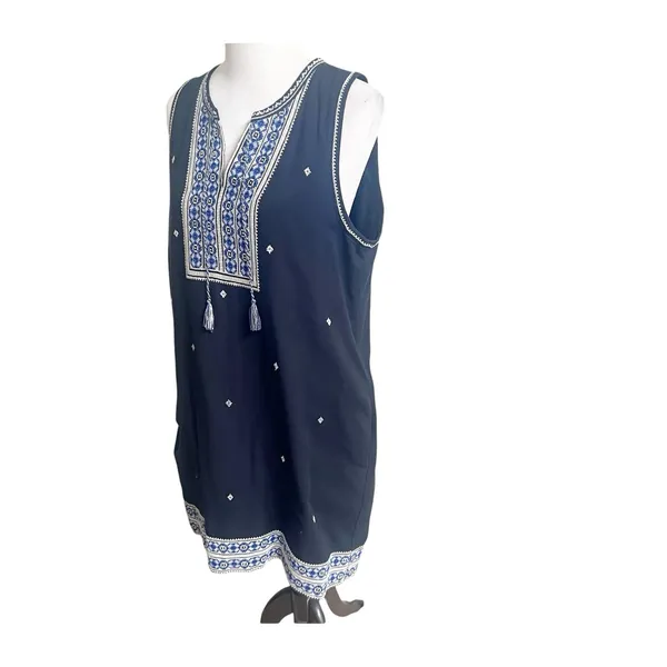 Madewell Suncoast Embroidered Shift Dress Women's Sz 12 Sleeveless Black Tassel - Image 3
