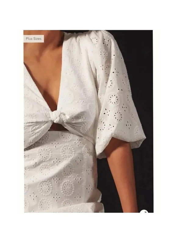 NWT Hutch Anthropologie White Eyelet Cutout Maxi Dress Puff Sleeve Women’s 12 P - Image 15