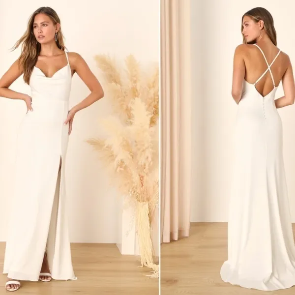 LULU's Bridal Modern Sexy Satin Classic Minimalist Mermaid Trumpet Maxi … - Image 4