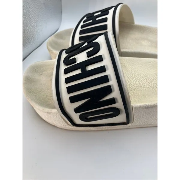 Moschino White Black Logo Platform Slide Sandals Made in Italy‎ Womens Size 39 - Image 4