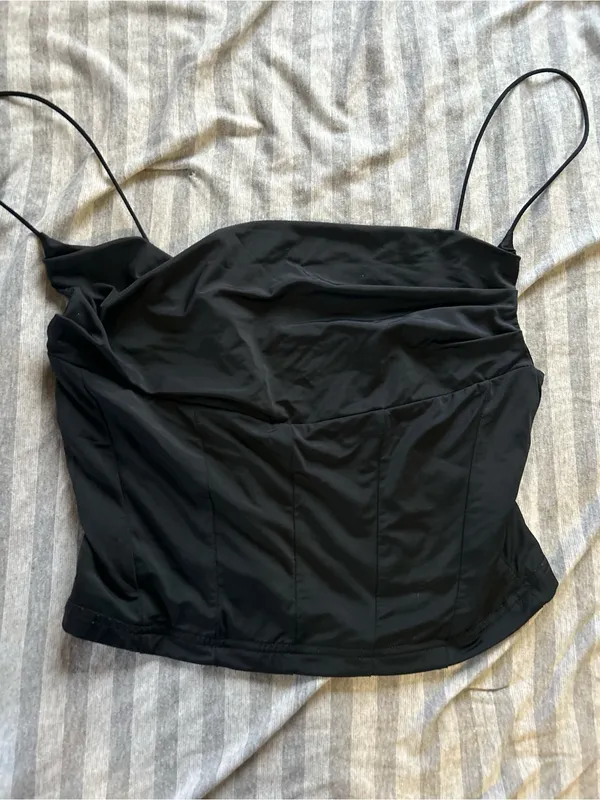 White Fox Boutique Black Spaghetti Strap Crop Top - Image 2