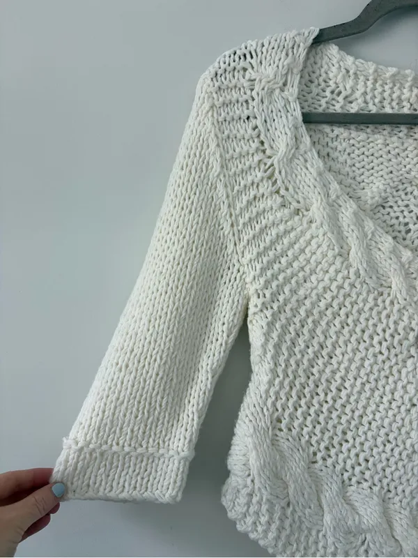 Free People Off White Cable Knit Gingham Button Down Cropped Boho Cardigan S - Image 2
