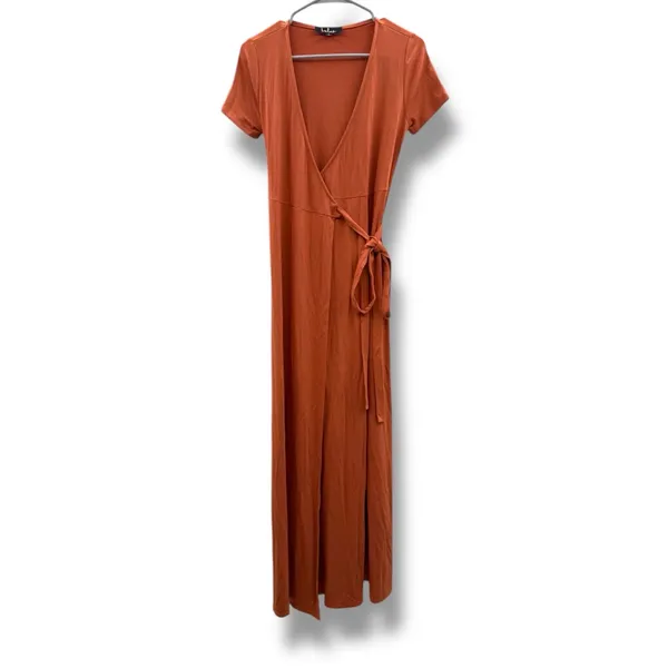 Lulus Evolve Rust Orange Short Sleeve Wrap‎ Maxi Dress Sz S - Image 3
