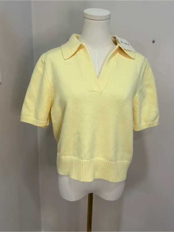 NWT Marled Creamy Yellow Short-Sleeve Polo Sweater‎ - Image 2