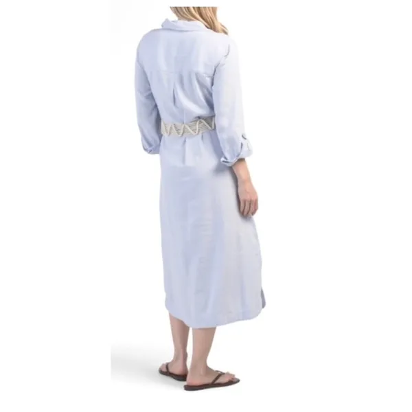 Calypso St. Barth Shirtdress Womens S Blue Linen Blend Macrame Belt‎ Midi Dress - Image 2