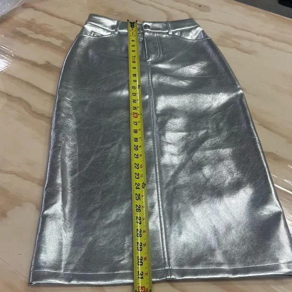 NWT 7 For All Mankind Women's‎ Midi Pencil Skirt Size XS Silver Metallic Pockets - Image 11