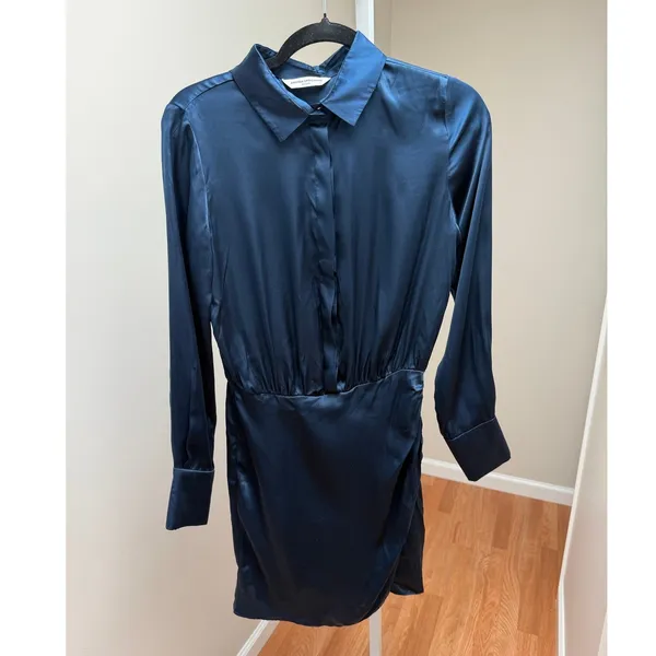 Amanda Uprichard Silk Shirt Dress Navy Blue Button Front Minimalist Women Small - Image 6