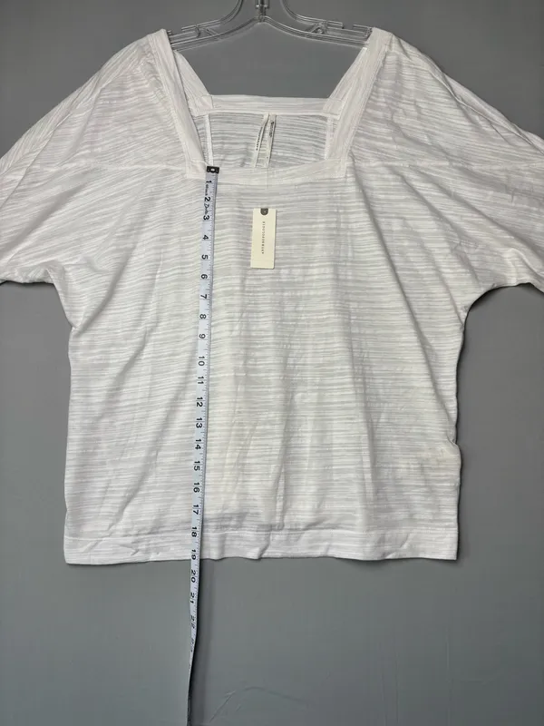 Anthropologie White Slub Knit Square Neck Top Size Large NWT - Image 5