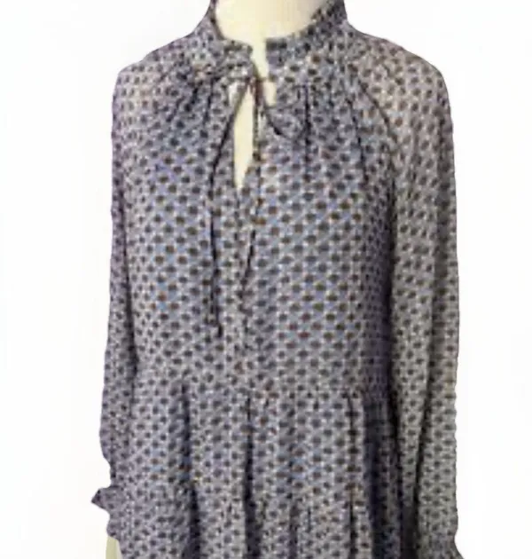 Karlie Tiered Mini Dress Long Sleeve Ruffle Neck Geometric Print Large - Image 2