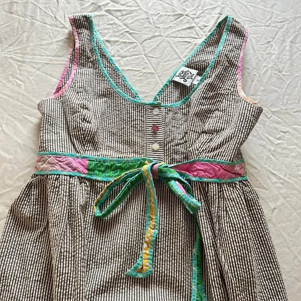 Ivy Jane Striped Patchwork Peekaboo Pleat Dress Size Small artsy prairie cotton - Image 3