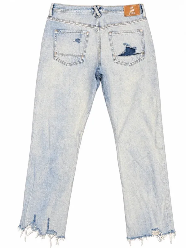We The Free Free People Distressed Straight Jeans Size 30 Light Wash Raw Hem - Image 2