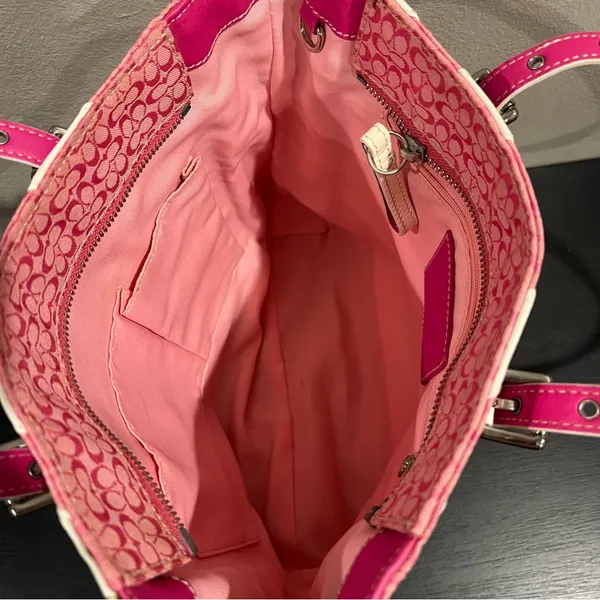 Coach Rare Limited Edition Pink White Zebra Patchwork Tote Shoulder Bag Purse - Image 10