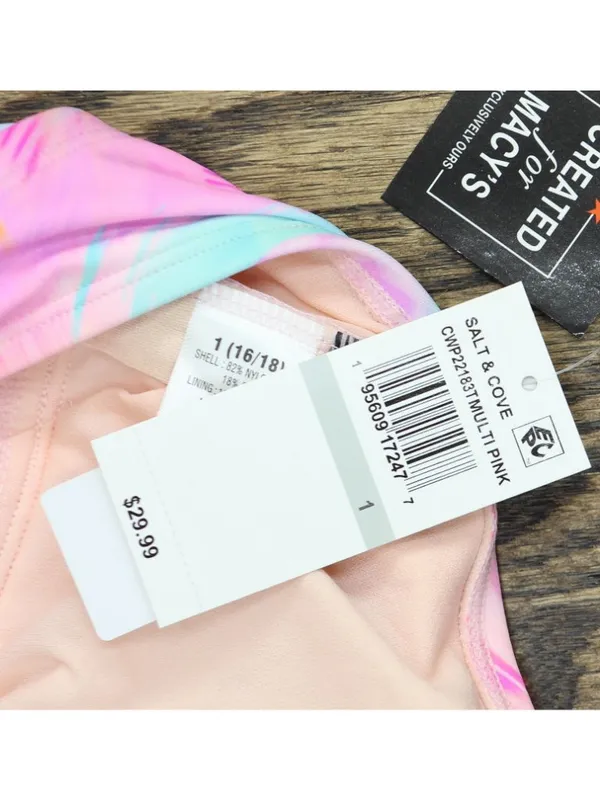 NWT Salt + Cove Swim Top with Crisscross Back Wave After Wave Pink Multi 1X - Image 6
