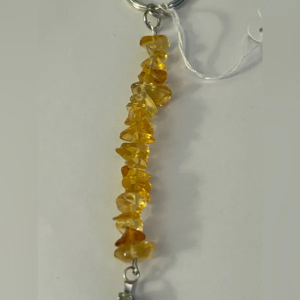 Handmade Yellow Tumbled Glass Chip & Hematite Cross Charm Keychain In Gift Box - Image 3
