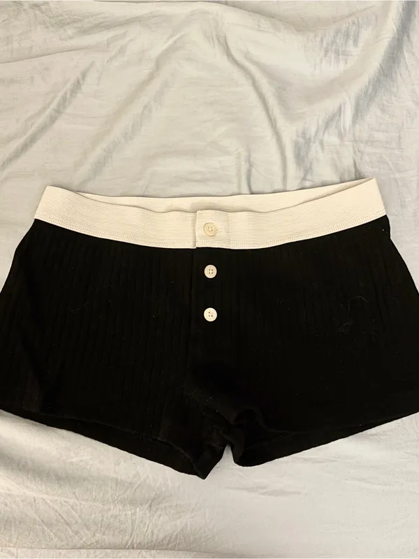Black Ribbed Cotton Boy Shorts - Image 2