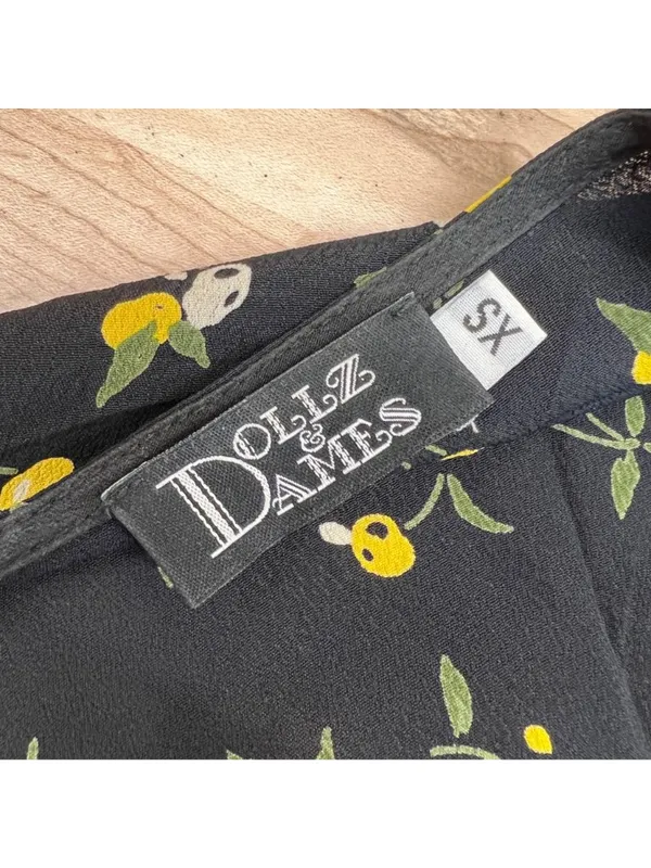 Dollz & Dames Cherry Sweetheart Wrap Dress Black Yellow Size XS Retro Pin-up - Image 8