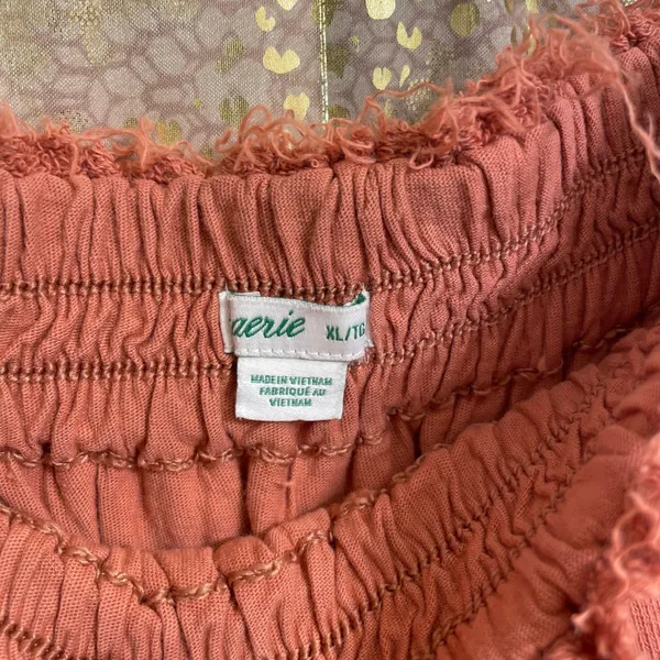 Aerie Orange Boho Tiered Raw Hem Pull On Ruffle Mini Skirt, XL - Image 2