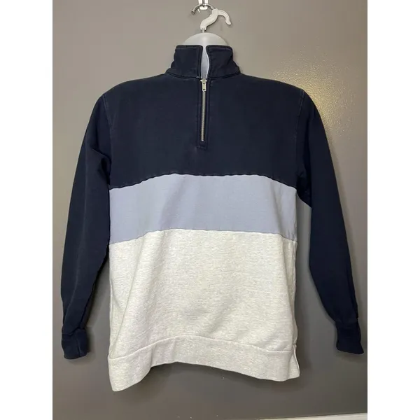 J. Galt Sweatshirt Womens Med Navy Colorblock 1/4 Zip Fleece Mock Neck Pullover - Image 2