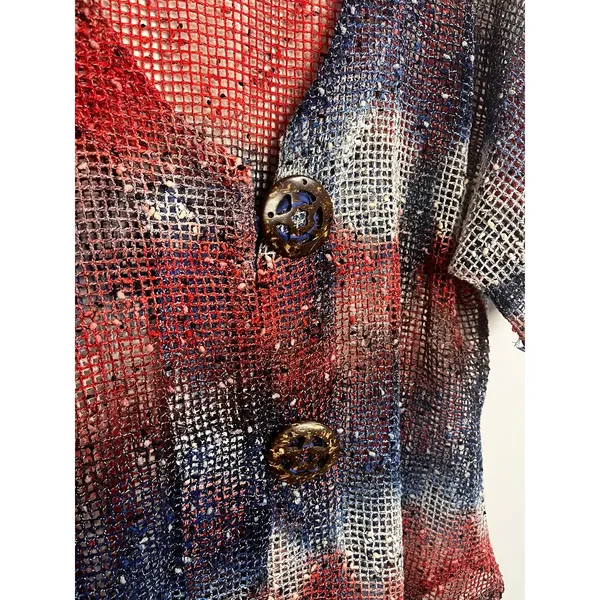 Katie Todd Women's Knit Cardigan Red White Blue Button Front Artsy Lagenlook M - Image 4