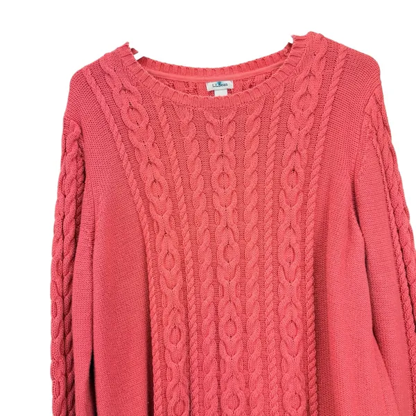 LL Bean Coral Double L Mixed Cable Cotton Crew Neck Pullover Sweater Size XL - Image 4