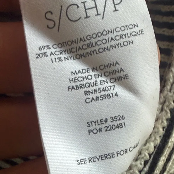 CAbi Black and White Striped Poncho Sweater Size Small Cotton Oversized Full Zip - Image 6