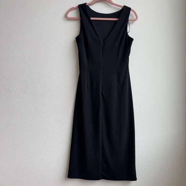 Vince Camuto Cocktail Black Sheath Dress Cowl Neck Ruched Size 6 Small Office - Image 3