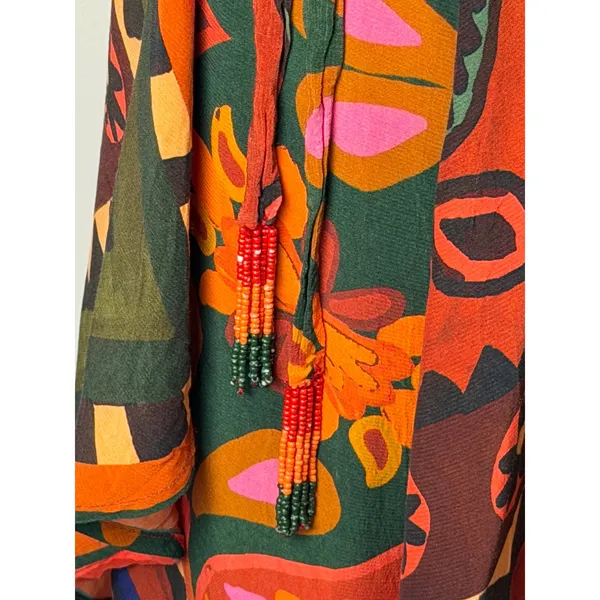 FARM‎ Rio Hanky Wrap Midi Dress Women Small Orange Red Boho Tropical Anthro - Image 9
