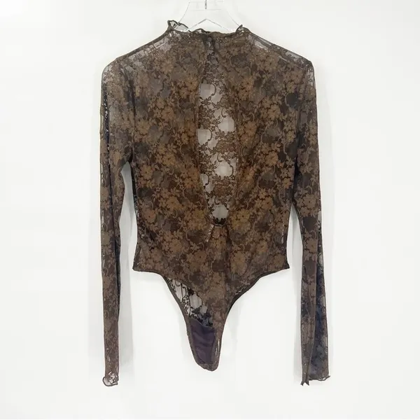 NEW Urban Outfitters Out From Under Kat Lace Open Back Mockneck Bodysuit L Green - Image 4