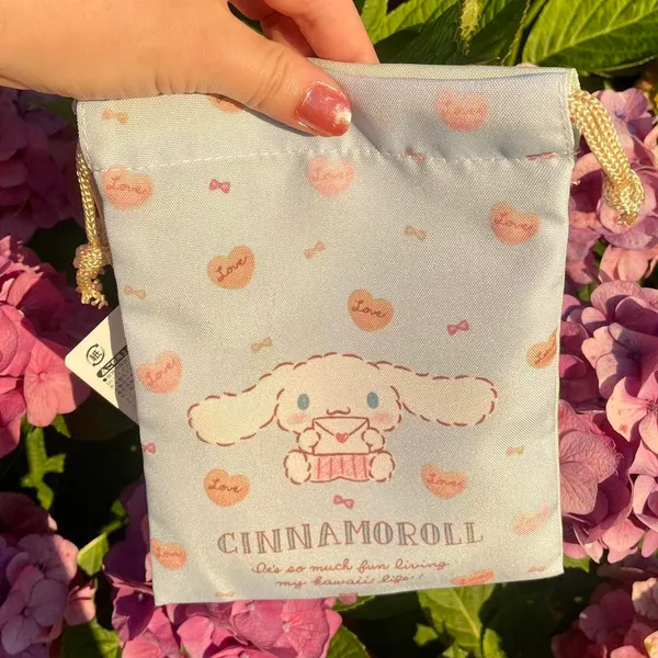 Sanrio Blue Light Green Small Drawstring Bag With Pochacco And Cinnamoroll - Image 2