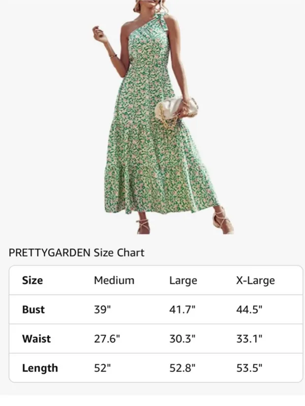 PrettyGarden One-Shoulder Green Floral Maxi Dress Size Medium‎ - Image 6