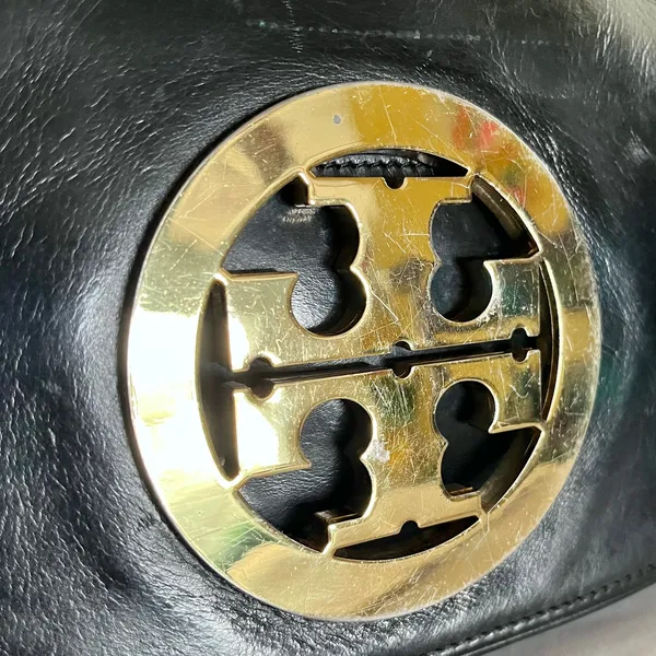 Tory Burch Black Leather Logo Clutch Handbag Evening Bag - Image 9