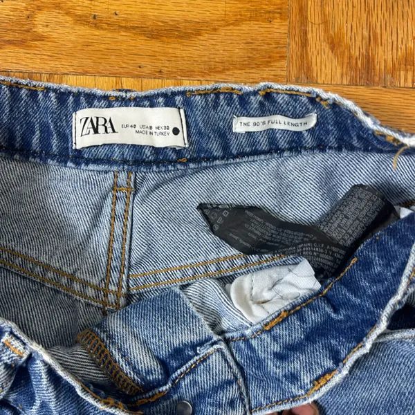 Zara The 90'S Full Length Jeans high Rise med blue size 8 causal distressred - Image 6