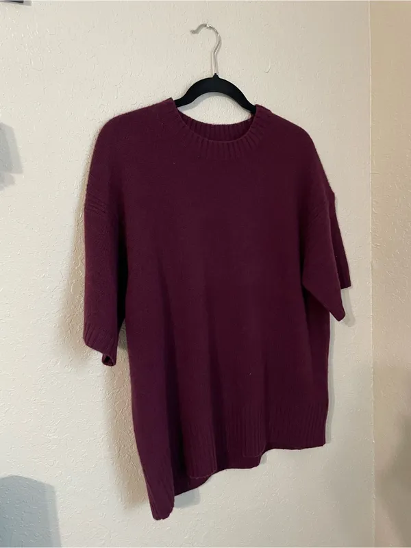 J. Crew Lambs Wool Oversized Sweater Tee Shirt Short Sleeve Size XS Burgundy - Image 6