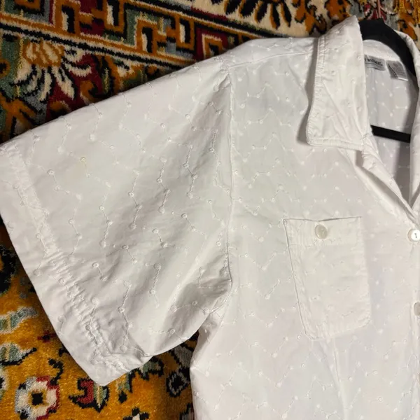 90s VTG Allyson Whitmore Raised Swiss Dot Embroidered White Shirt XL 100% Cotton - Image 5