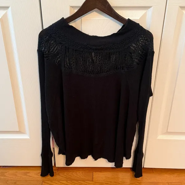 Free People Valley Waffle Knit Thermal Top in Black - Image 3