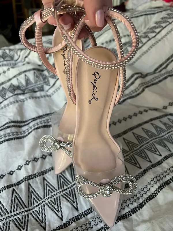 Qupid Blush and Clear Embellished Heels - Image 6