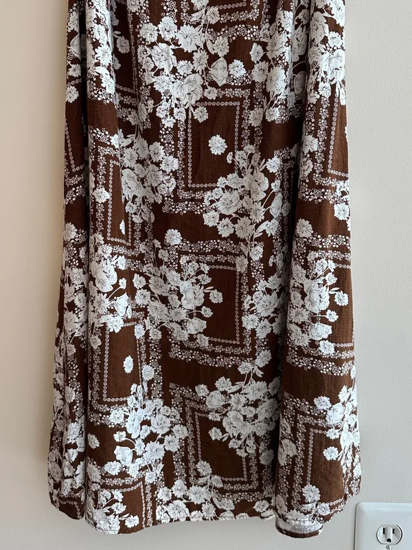 Paper Heart Anthropologie Chocolate Brown Floral Linen Maxi Dress, Size Large - Image 5
