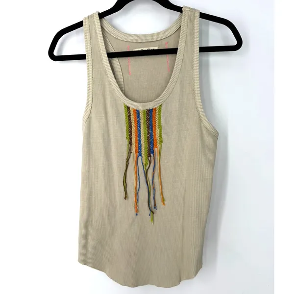 Free People L tank top Great Expectations ribbed knit embroidered cross stich - Image 2