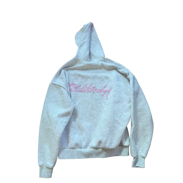 Edikted Gray Heather Pink Bow Puff Print‎ Oversized Hoodie XL Coquette Y2K - Image 2