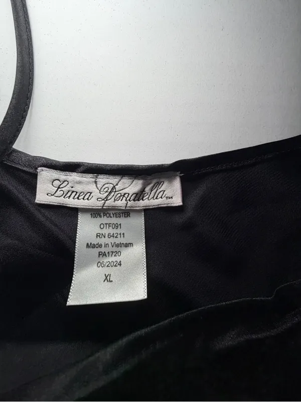 Linea Donatella Black Satin Camisole and Fringe Robe Set - Image 3