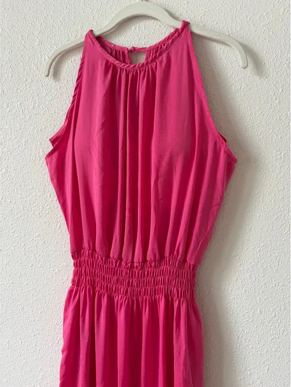 Shebird Emma Dress Pink Satin Size 3 / Small Medium Colorful Party Comfy Midi - Image 3