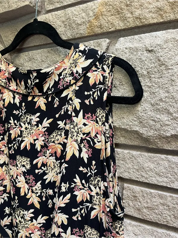 Vintage April Cornell Floral V-Neck Sleeveless Maxi Dress Black/Pink Medium - Image 9