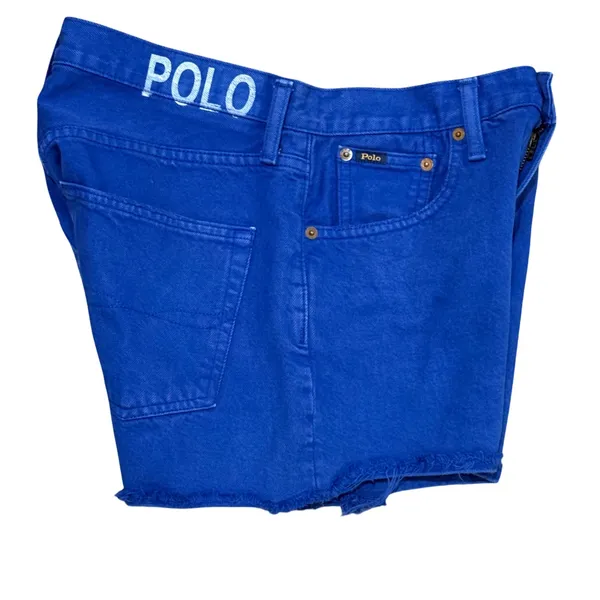 Polo Ralph Lauren Royal Blue Denim Cutoff Shorts High Waisted Logo‎ Women Sz 4 - Image 4