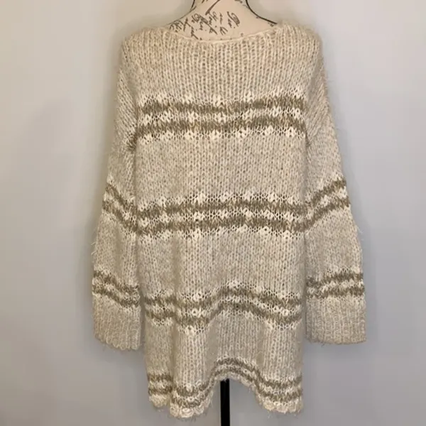 Free People Linus fuzzy striped sweater cotton wool blend in natural M - Image 3
