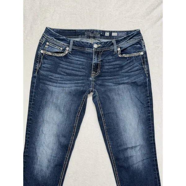 Miss Me Womens Skinny Jeans Medium Wash Embroidered Mid Rise Sz 31 - Image 2
