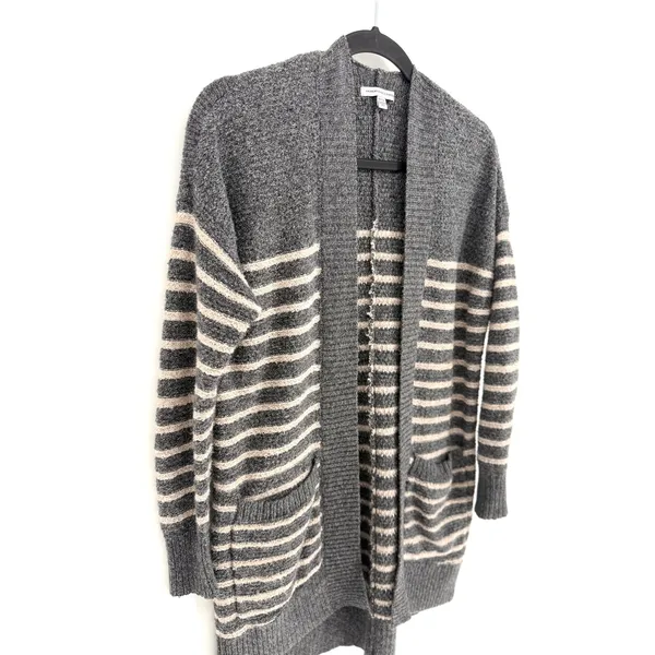 American Eagle Womens Small Gray Striped Open Front Longline‎ Cardigan Sweater - Image 3