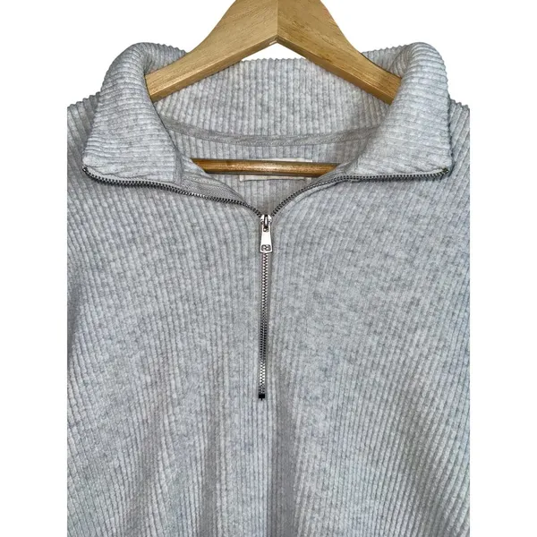 Abercrombie & Fitch AF Lounge Gray Ribbed Quarter Zip Pullover Sweatshirt Sz S/M - Image 5