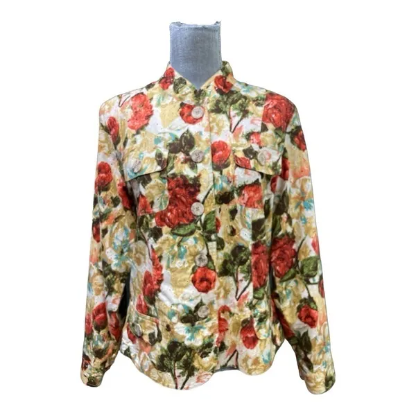 BAMBOO TRADERS Floral Cotton Eyelet Lined Short Blazer/Jacket - Size Large - Image 2