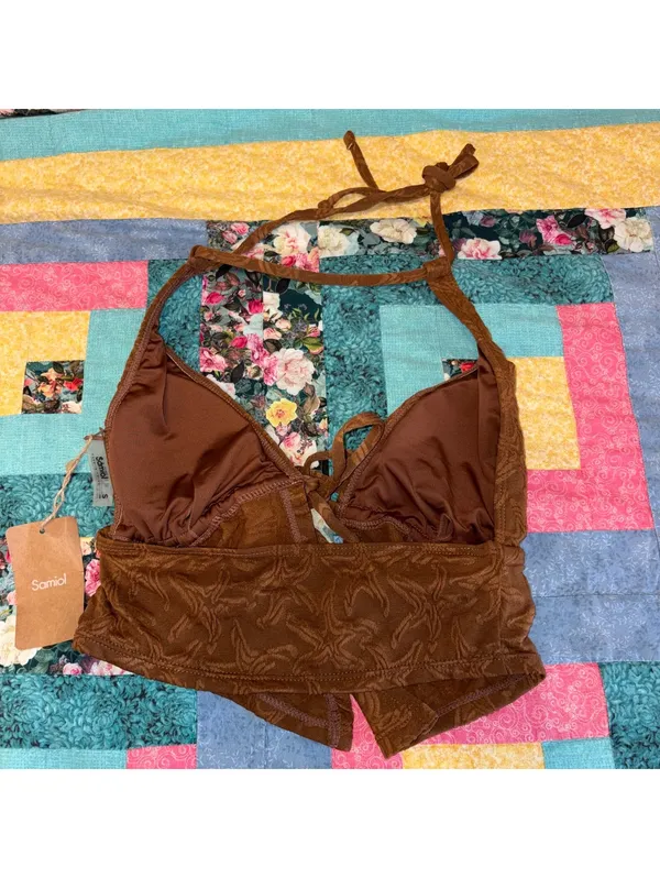 Samiol NWT Peacock Brown Tankini Small Two Piece Brown Textured Top & Shorts Set - Image 9
