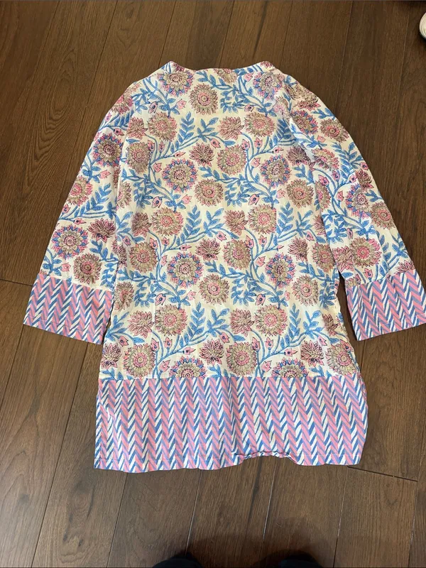 J. Crew Pink & Blue Floral Tassel Tunic Top Size Small - C11-720 - Image 8